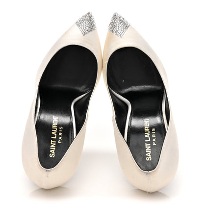 Saint Laurent Satin Crystal Embellished Tower 110 Pump 38 Optique White 2 of 14