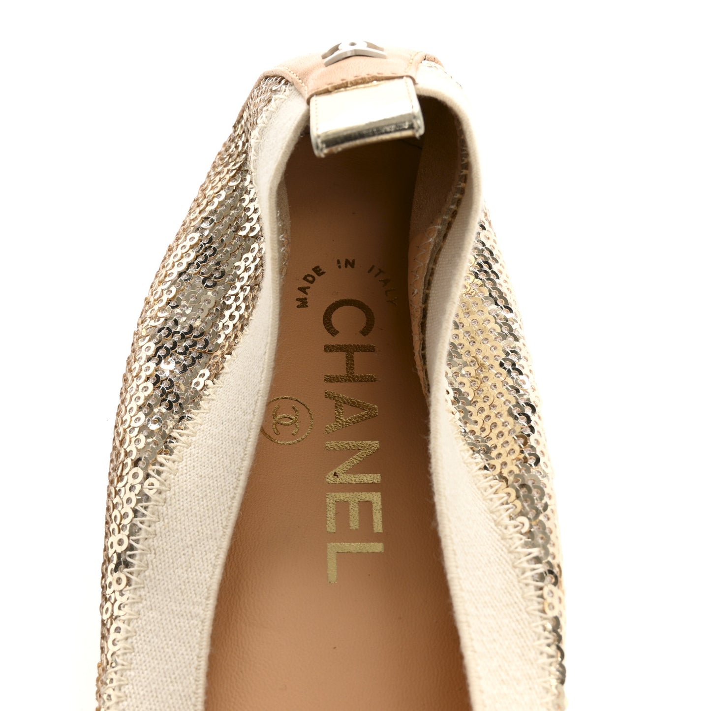 Sequin Lambskin Cap Toe Ballerina Flats 40 Gold