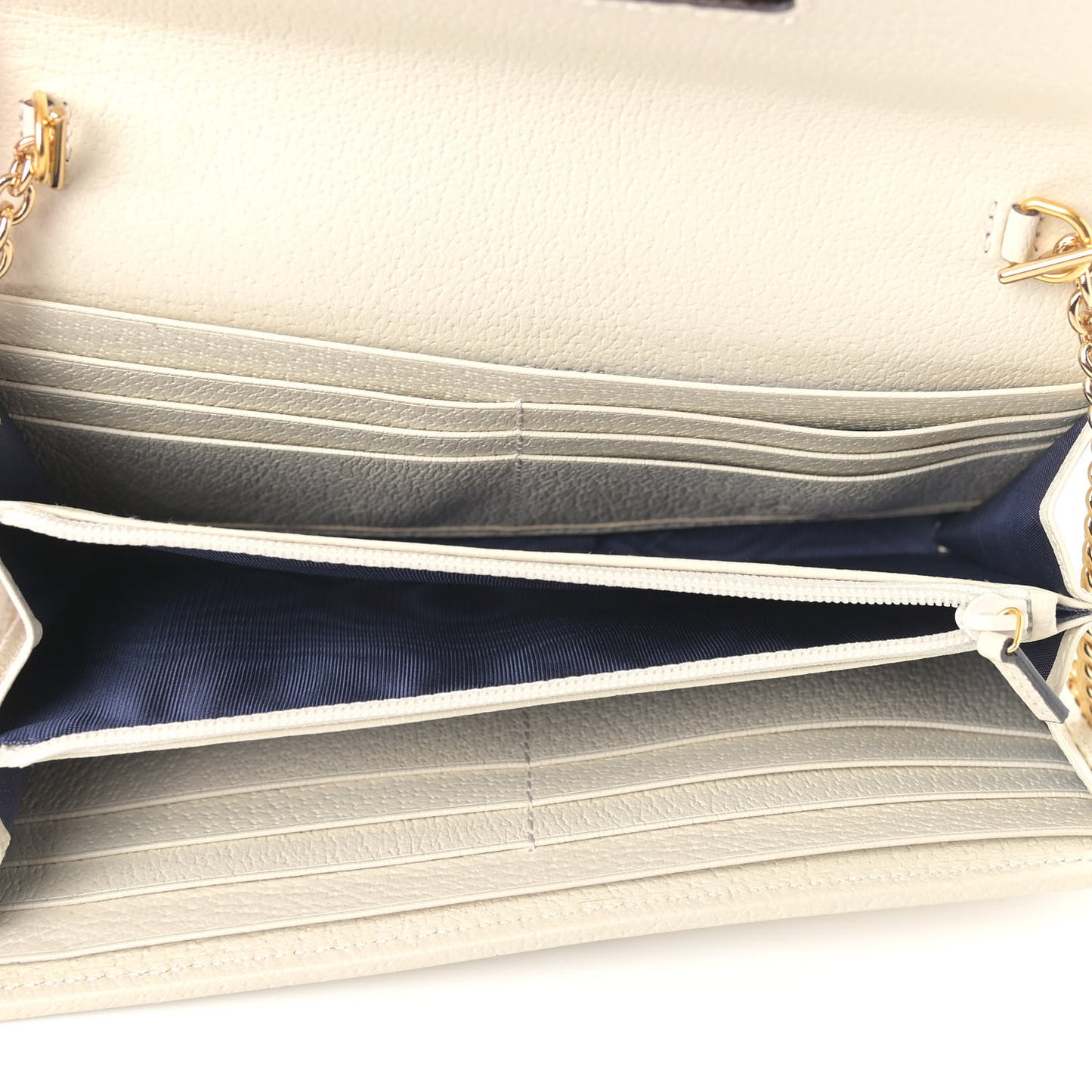 Textured Calfskin Web Ophidia Wallet On Chain Mystic White