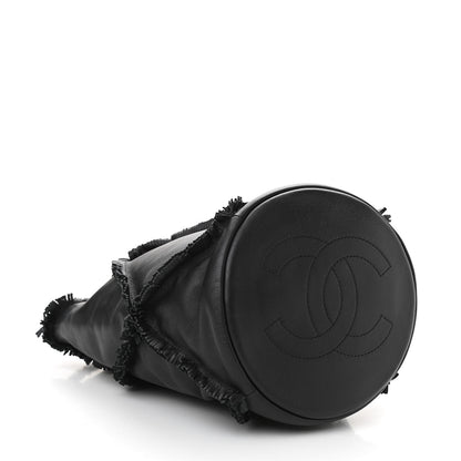 Chanel Lambskin Quilted Fringe CC Chain Bucket Drawstring Bag Black 4 of 10