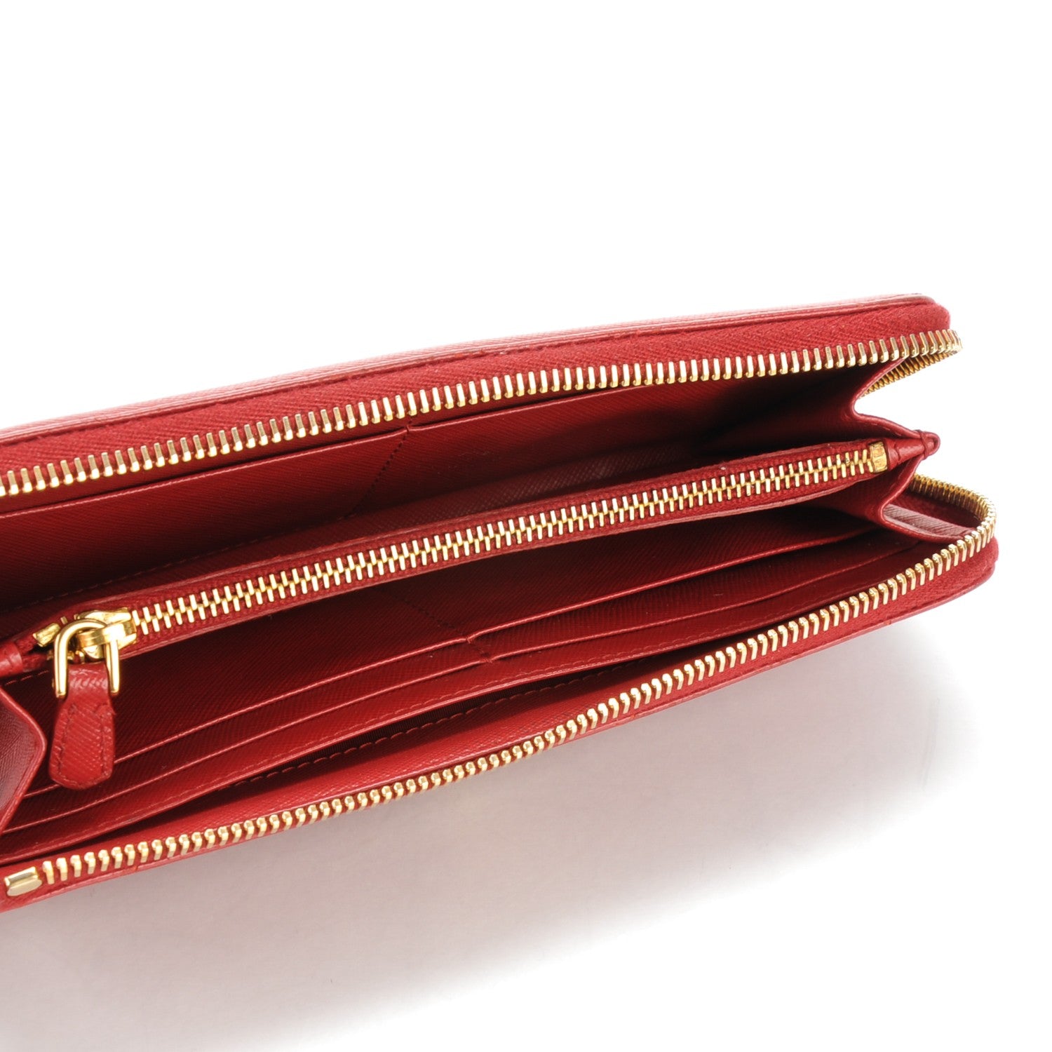 Prada Saffiano Metal Zip Around Wallet Fuoco 5 of 10