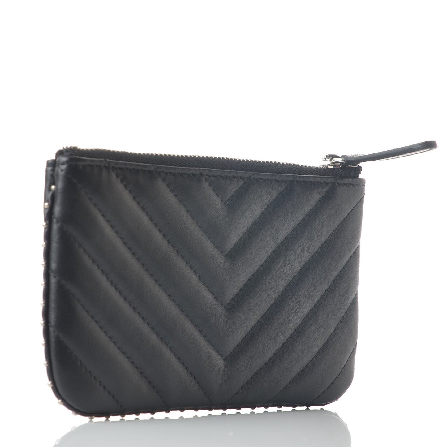 Lambskin Chevron Quilted Studded Small Cosmetic Case Black