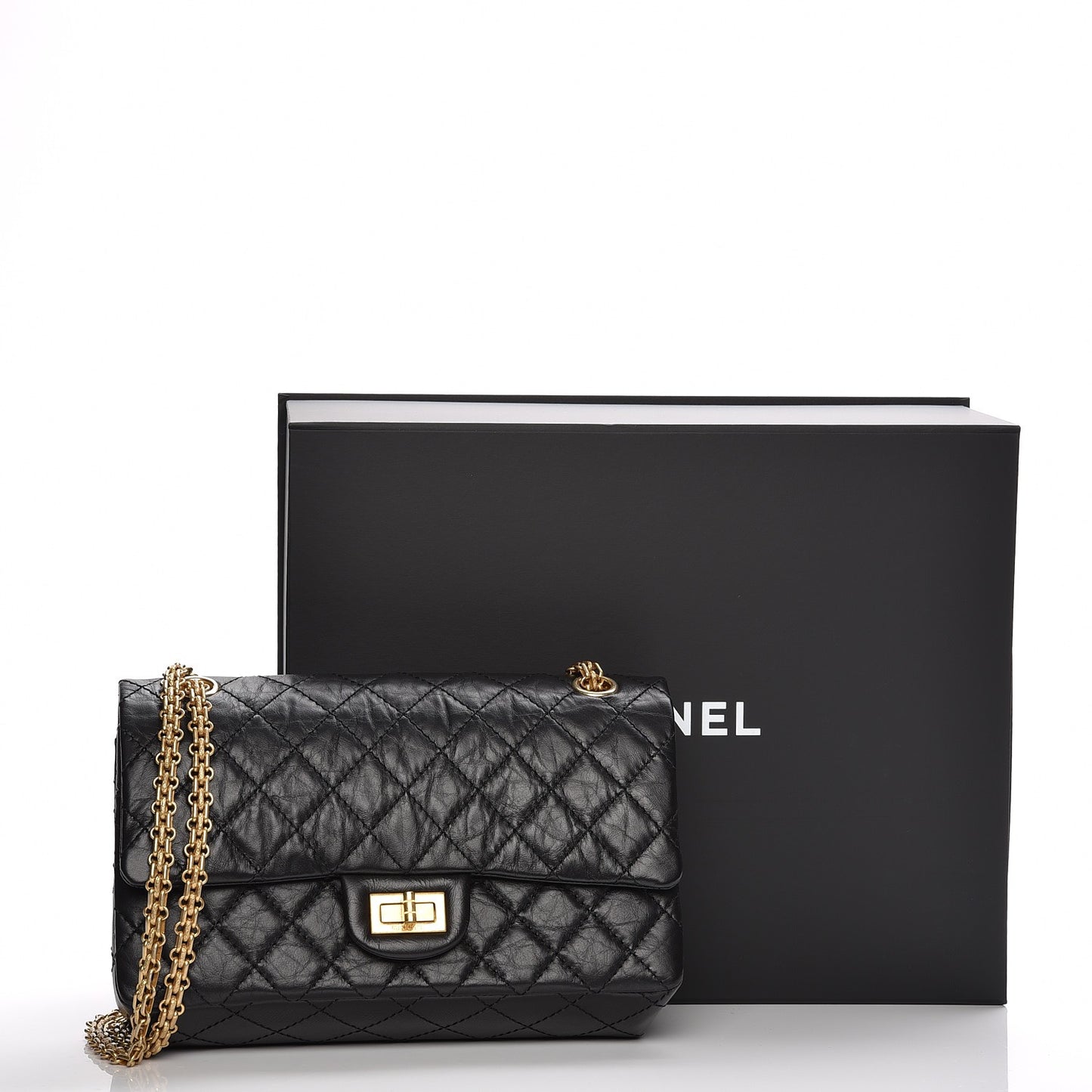 Aged Calfskin Quilted 2.55 Reissue 225 Flap Black