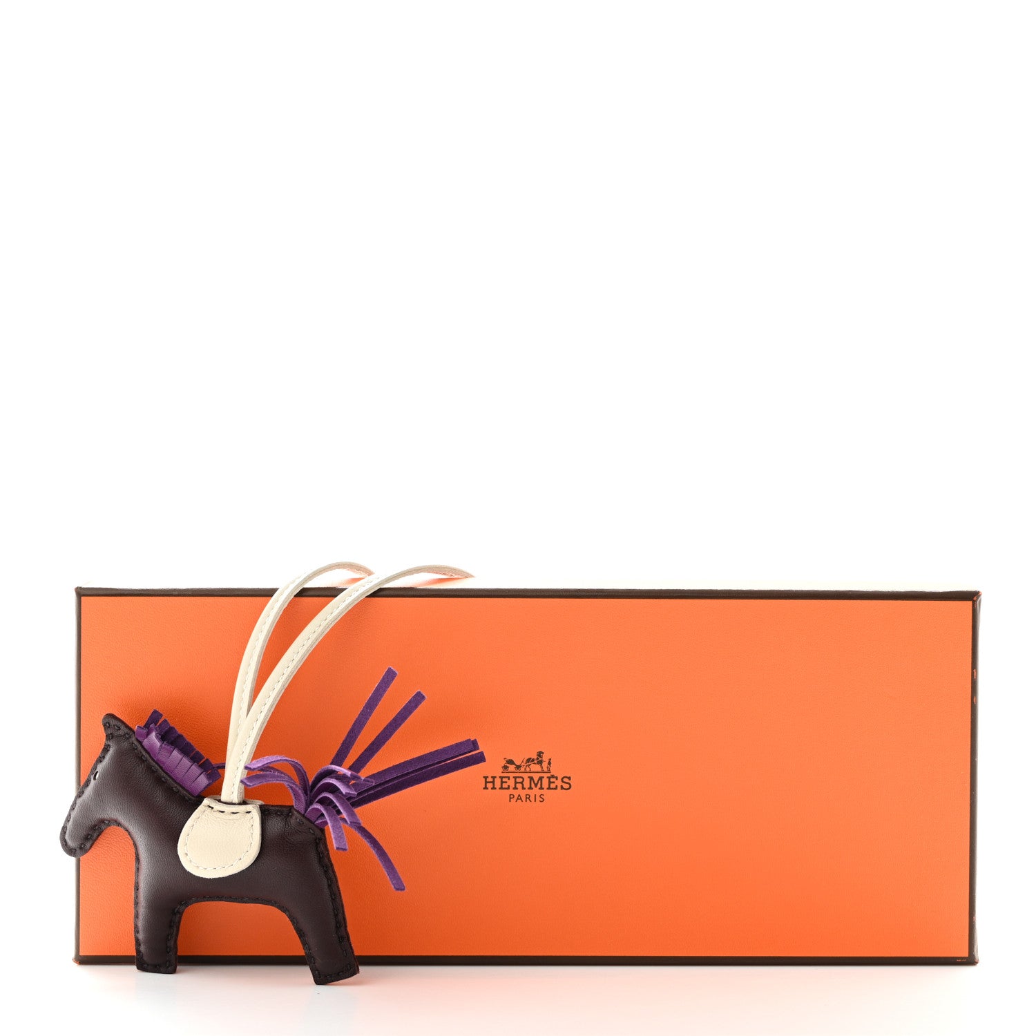 Hermes Milo Lambskin Grigri Rodeo Horse Bag Charm PM Rouge Sellier Craie Violet 4 of 4