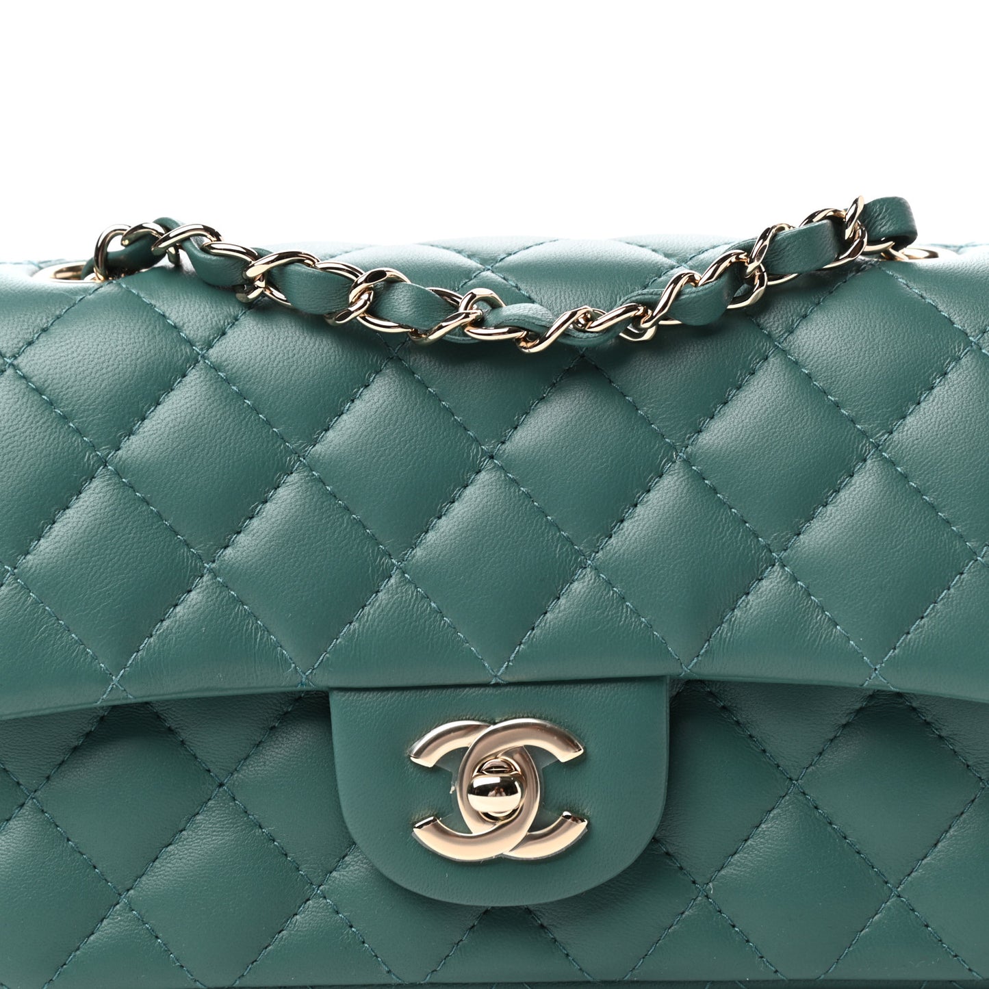 Lambskin Quilted Mini Rectangular Flap Green
