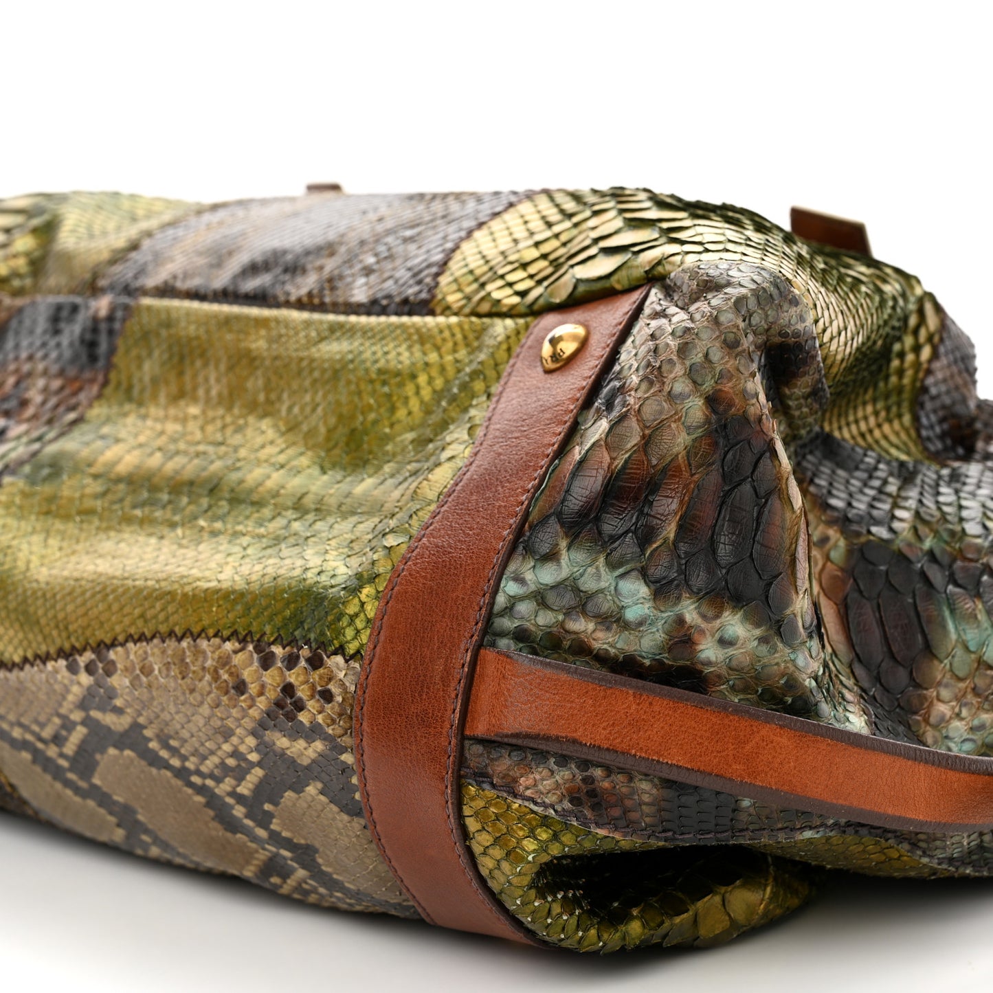 Snakeskin Crocodile Patch Shopper Tote Militare