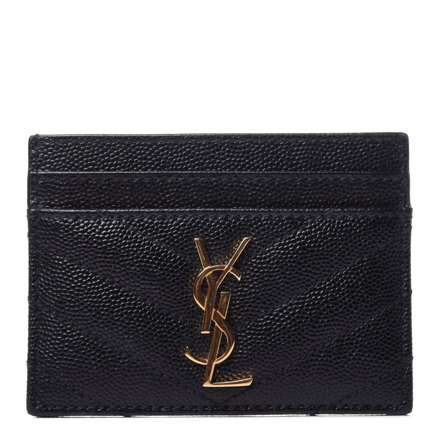 Saint Laurent Grain De Poudre Matelasse Chevron Monogram Credit Card Case Black 1 of 9
