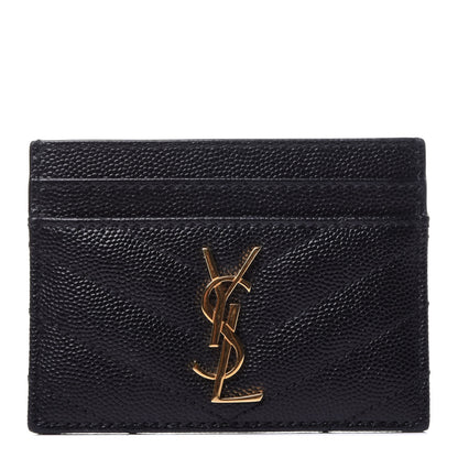 Saint Laurent Grain De Poudre Matelasse Chevron Monogram Credit Card Case Black 1 of 9
