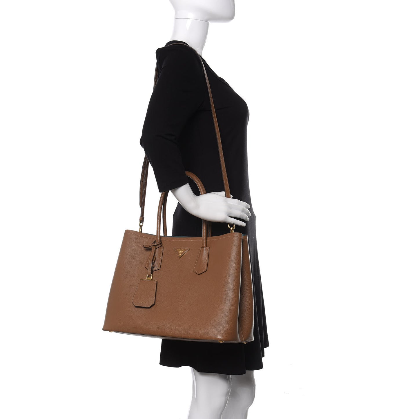 Saffiano Cuir Medium Double Bag Cannella Turquoise