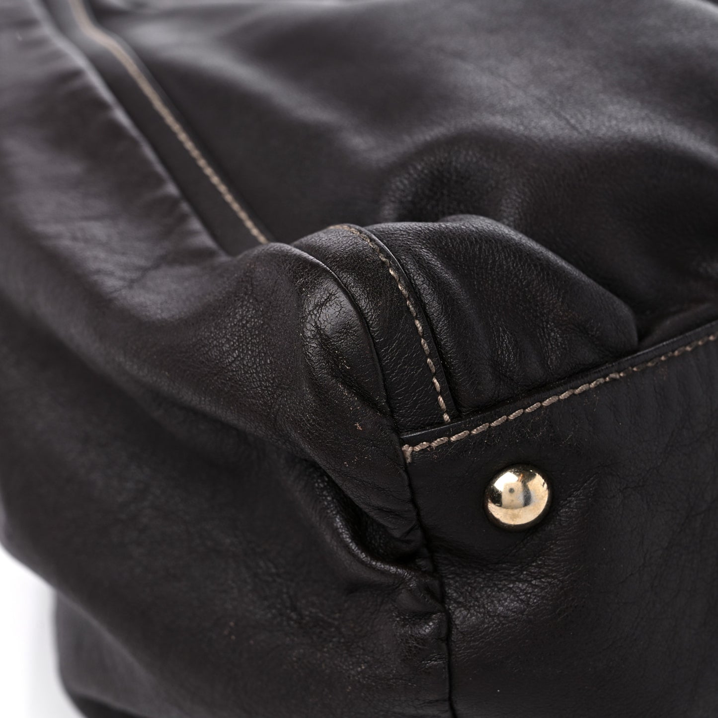 Calfskin Large D Gold Ring Shoulder Bag Chocolate