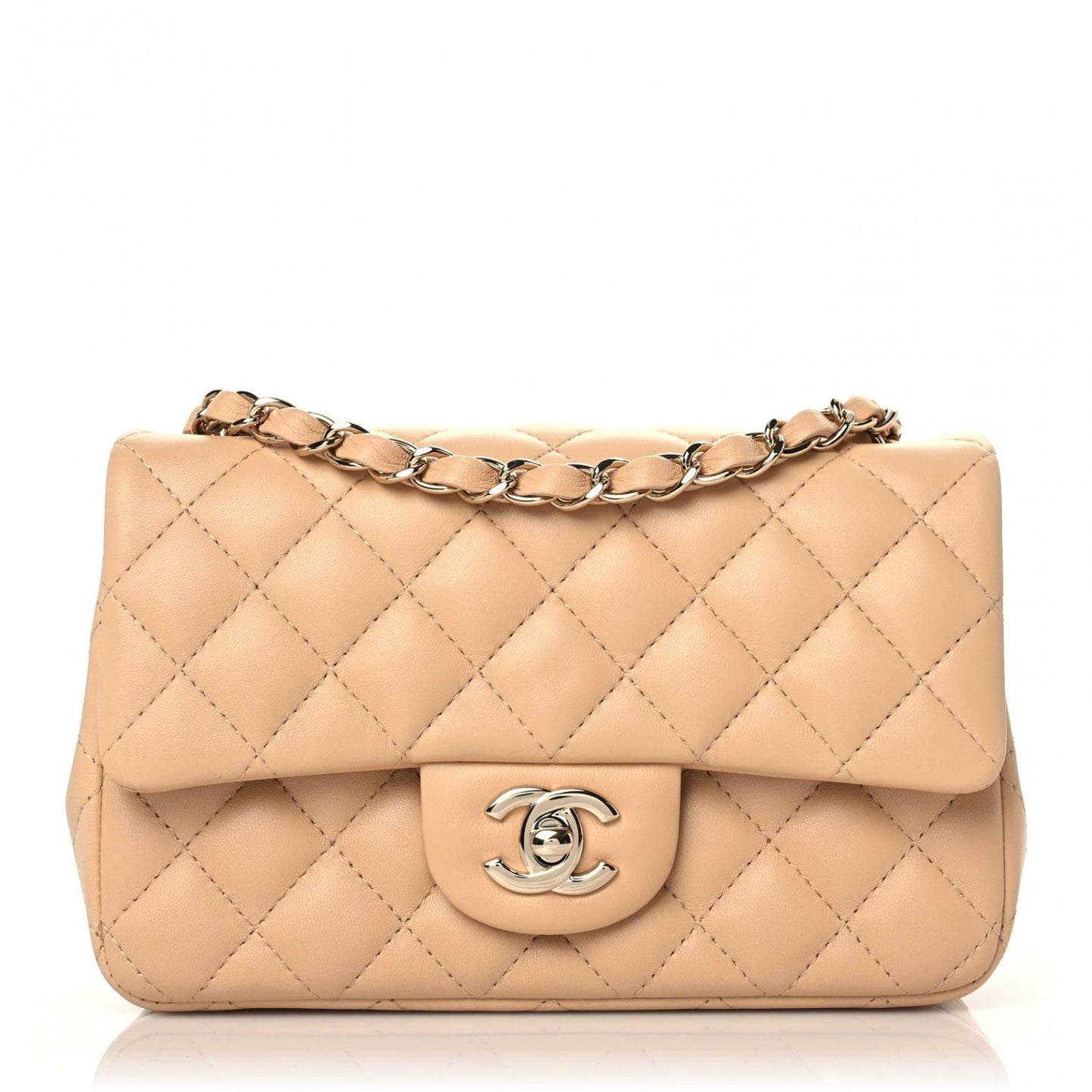 Lambskin Quilted Mini Rectangular Flap Beige
