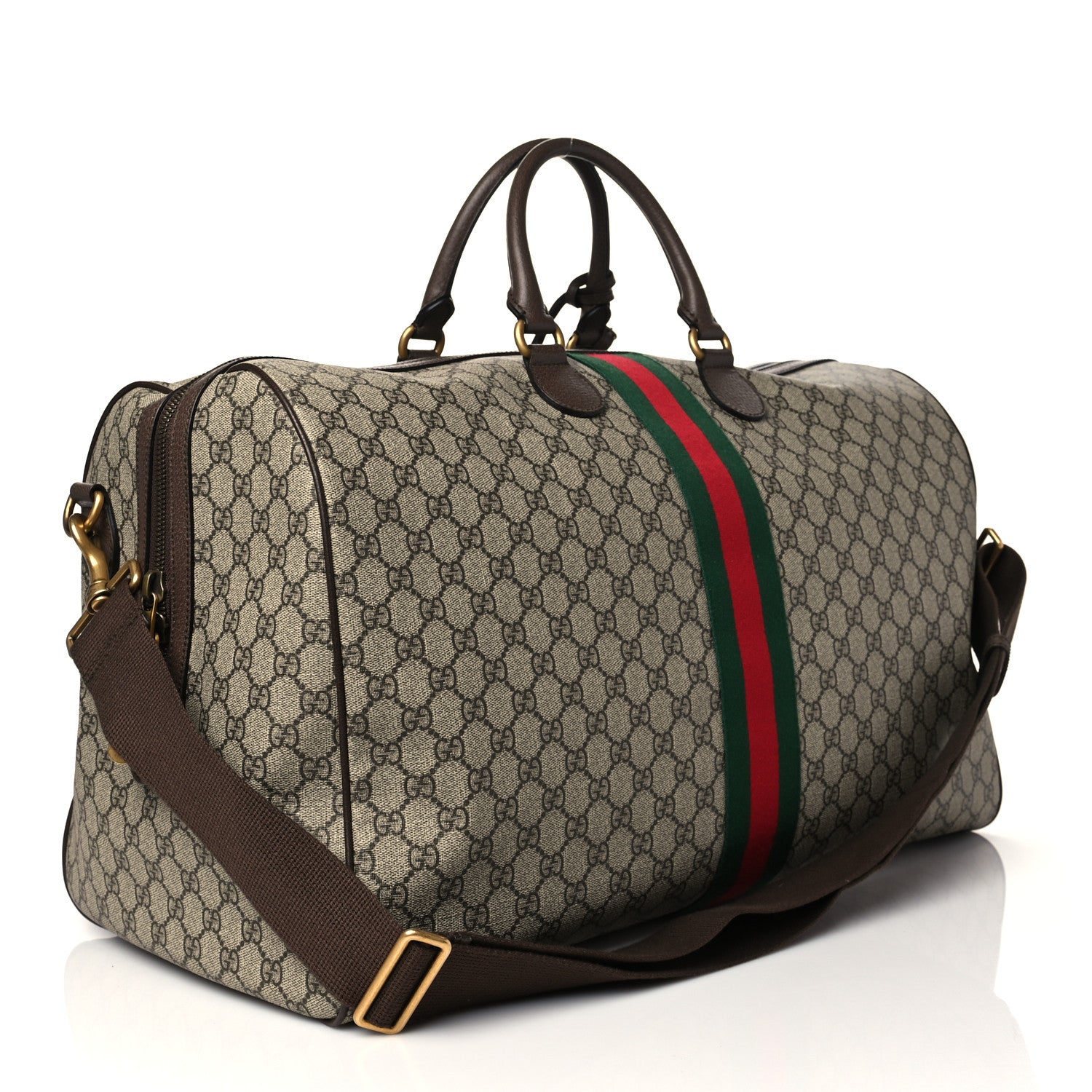 Gucci GG Supreme Monogram Textured Dollar Calfskin Web Large Savoy Duffle Bag Beige Ebony New Acero 2 of 9