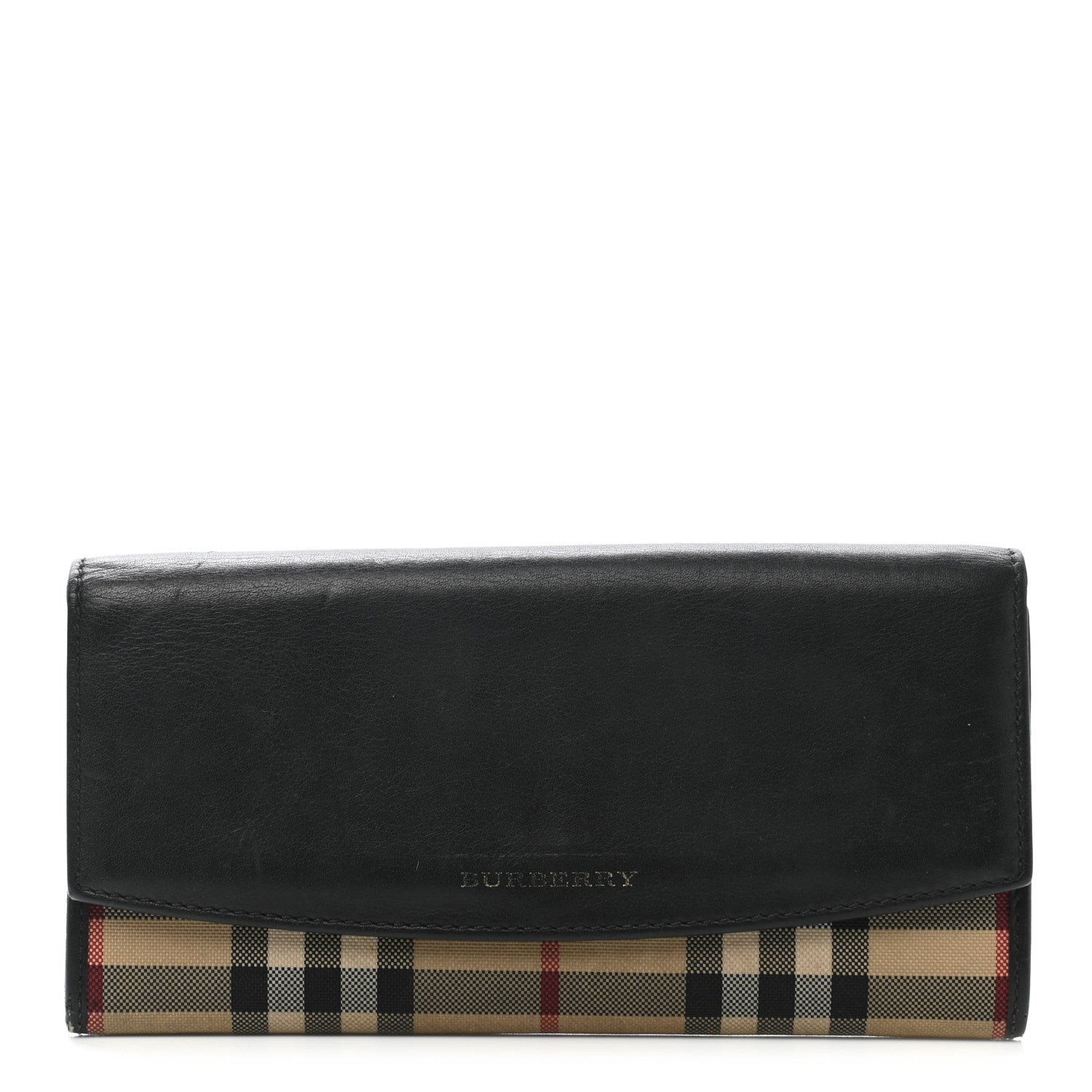 Burberry Calfskin Horseferry Check Porter Continental Wallet Black 1 of 8