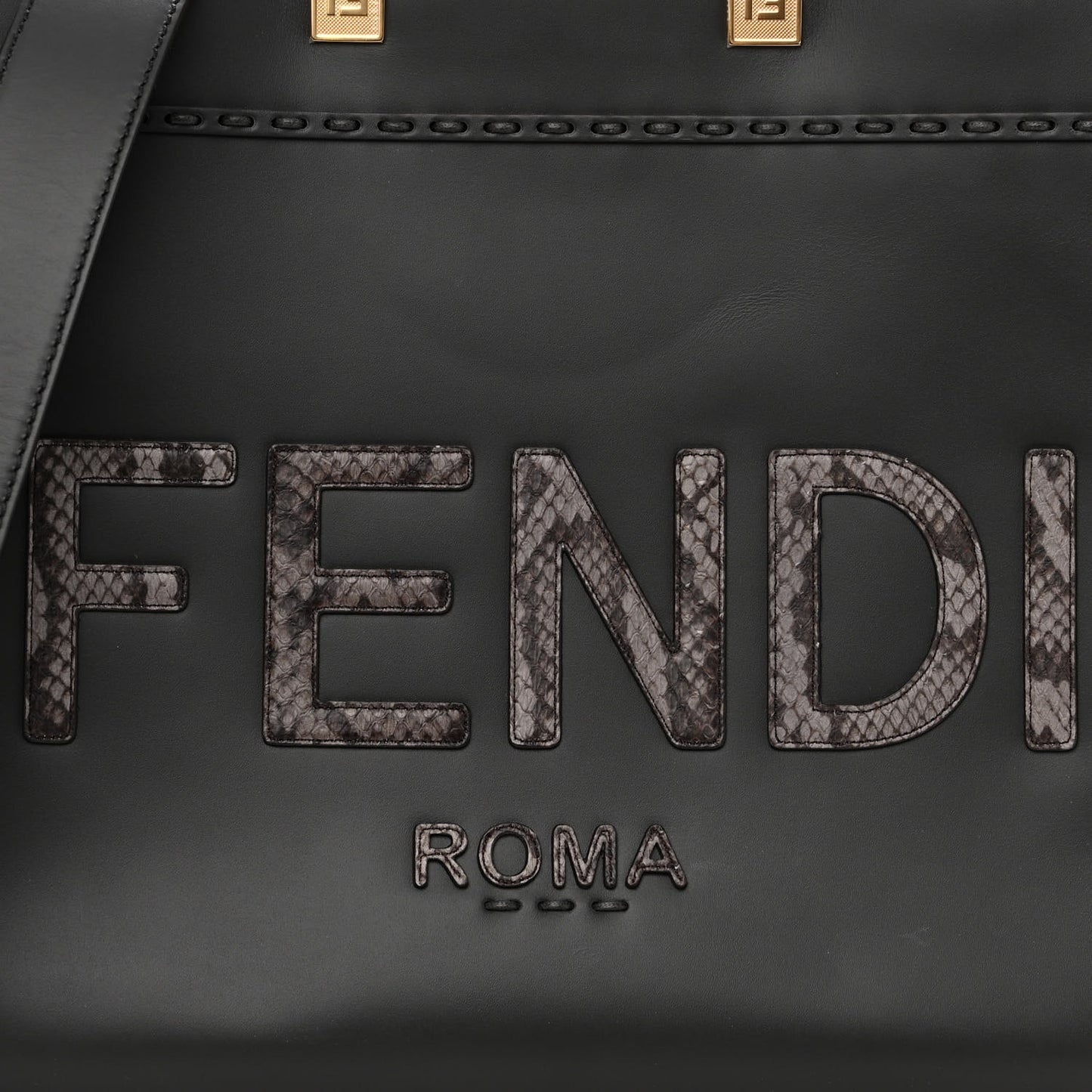 Vitello King Plexiglass Elaphe Python Print Logo Medium Fendi Sunshine Shopper Tote Dark Asphalt