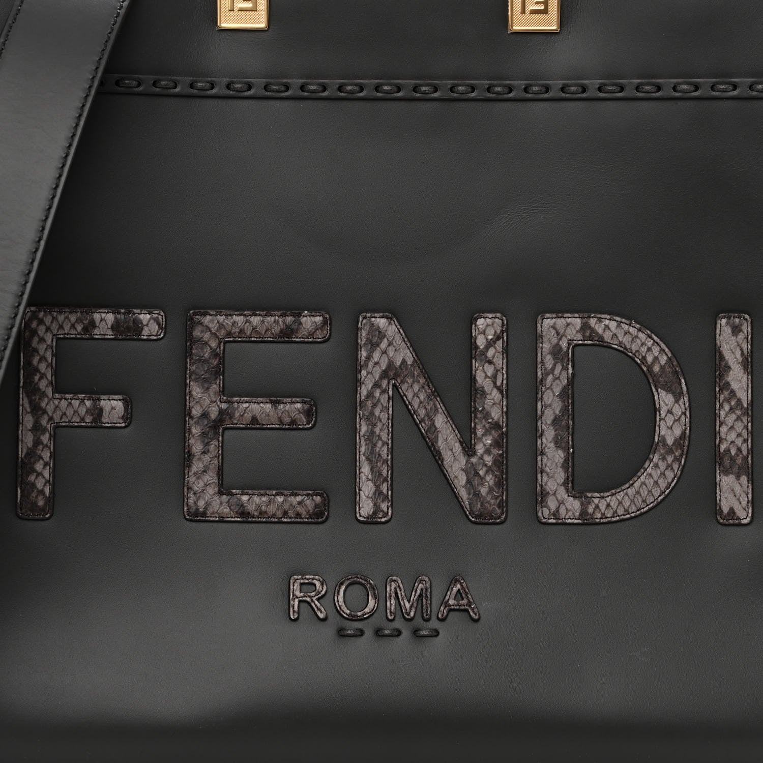 Fendi Vitello King Plexiglass Elaphe Python Print Logo Medium Fendi Sunshine Shopper Tote Dark Asphalt 7 of 9