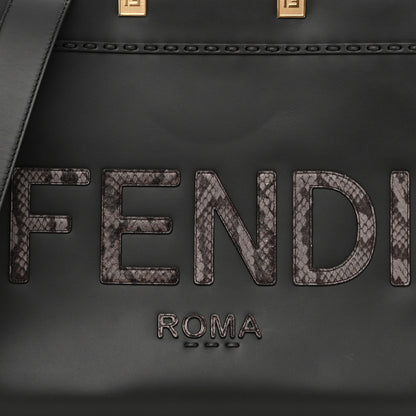 Fendi Vitello King Plexiglass Elaphe Python Print Logo Medium Fendi Sunshine Shopper Tote Dark Asphalt 7 of 9