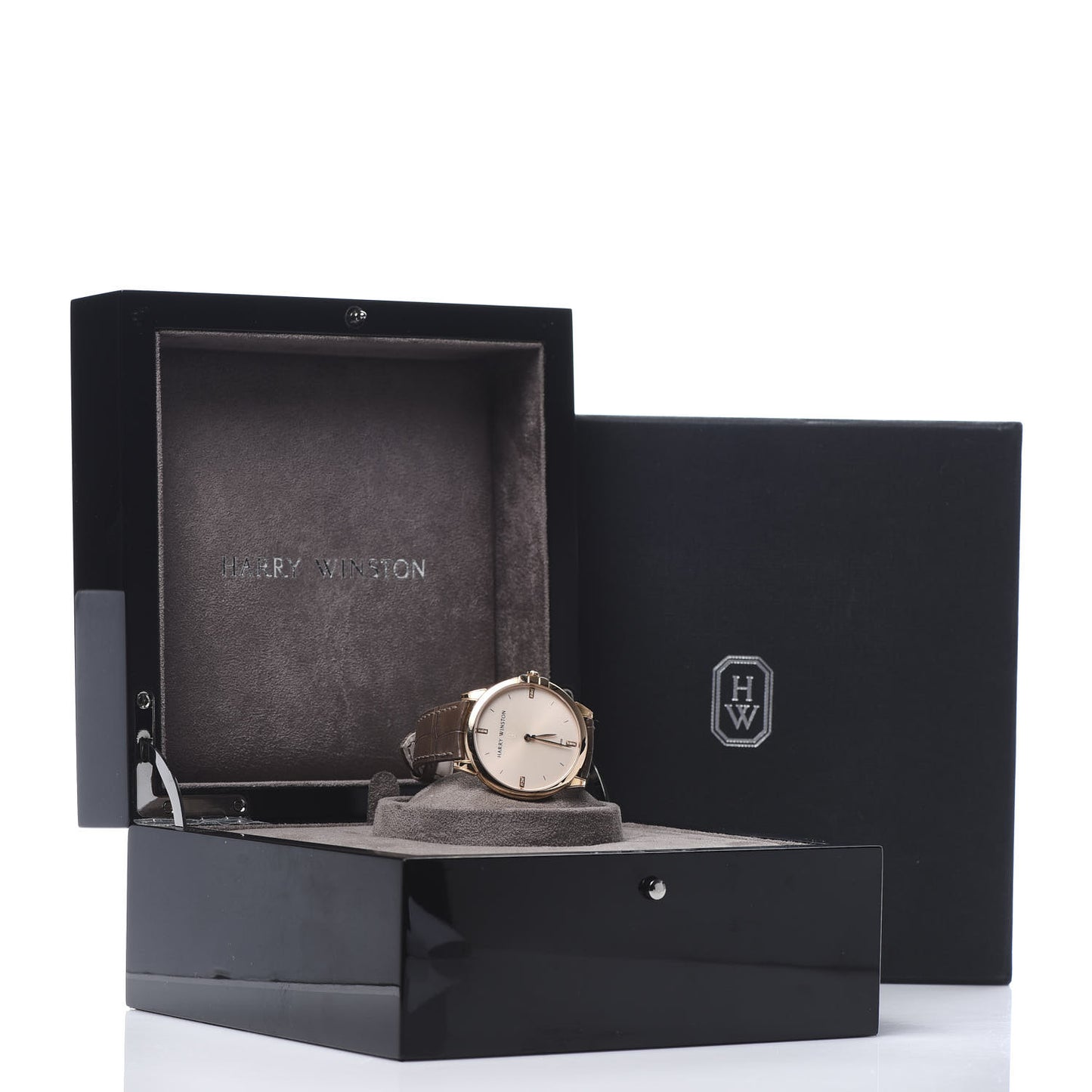 18K Rose Gold Alligator Diamond 39mm Midnight Quartz Watch Champagne Sunray