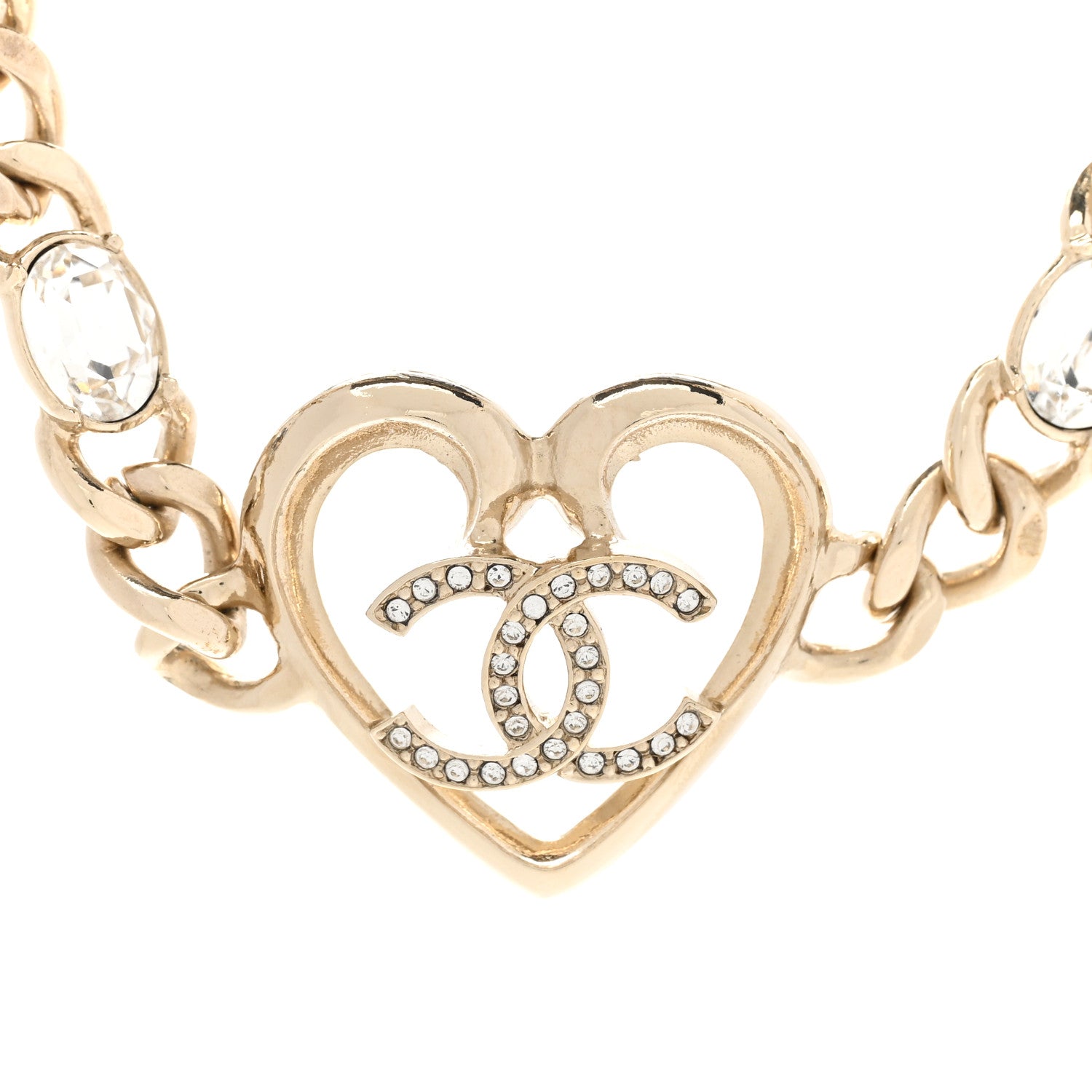 Chanel Resin Crystal Heart CC Chain Necklace Gold 4 of 6