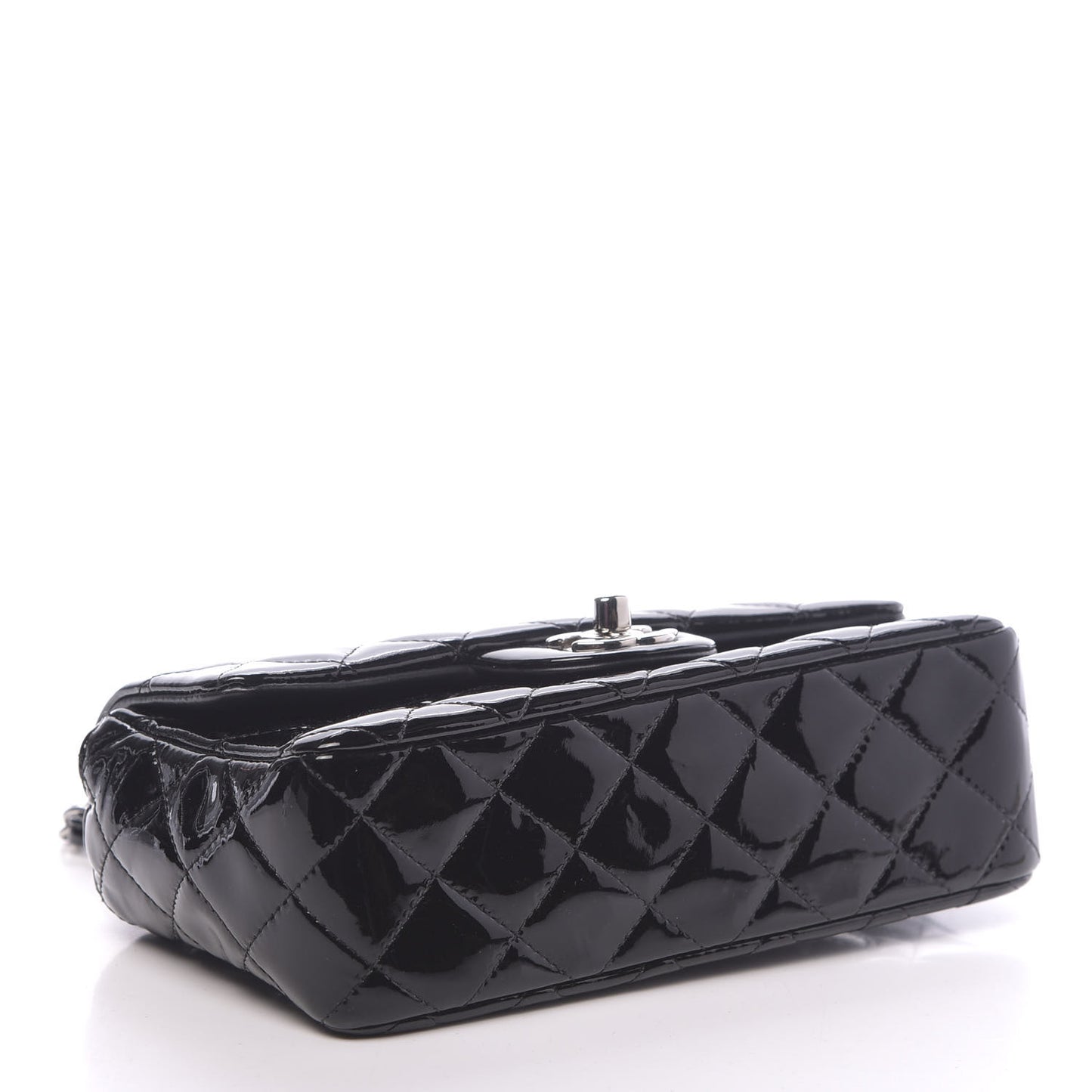 Patent Calfskin Quilted Mini Rectangular Flap Black