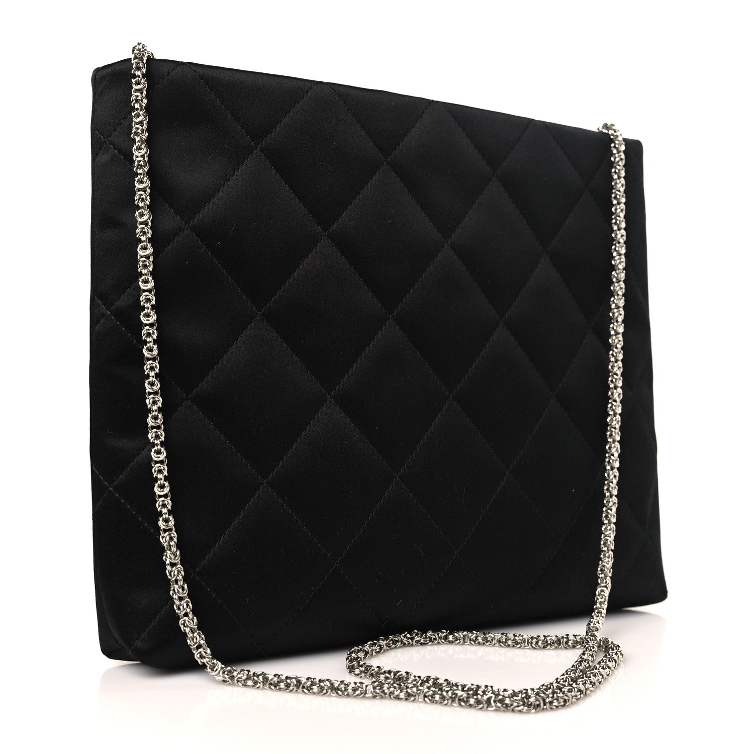 Chanel Satin Sequin Pearl Crystal Roller Skate Quilted Clutch With Chain Black Multicolor 3 of 9