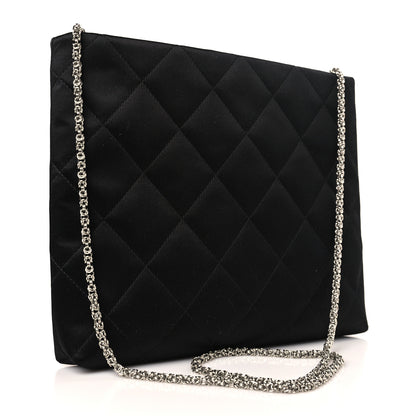 Chanel Satin Sequin Pearl Crystal Roller Skate Quilted Clutch With Chain Black Multicolor 3 of 9