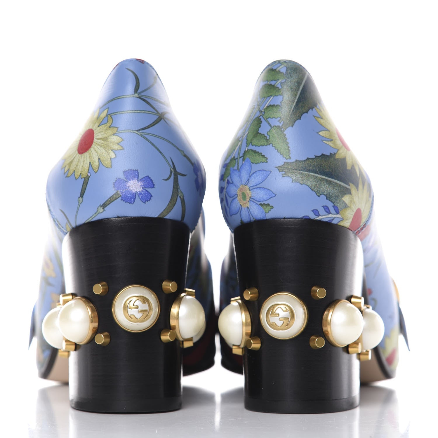Gucci Apollo Calfskin Web Pearl New Flora Peyton 75mm Loafer Pumps 41 Azure 6 of 11