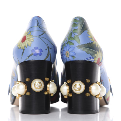 Gucci Apollo Calfskin Web Pearl New Flora Peyton 75mm Loafer Pumps 41 Azure 6 of 11