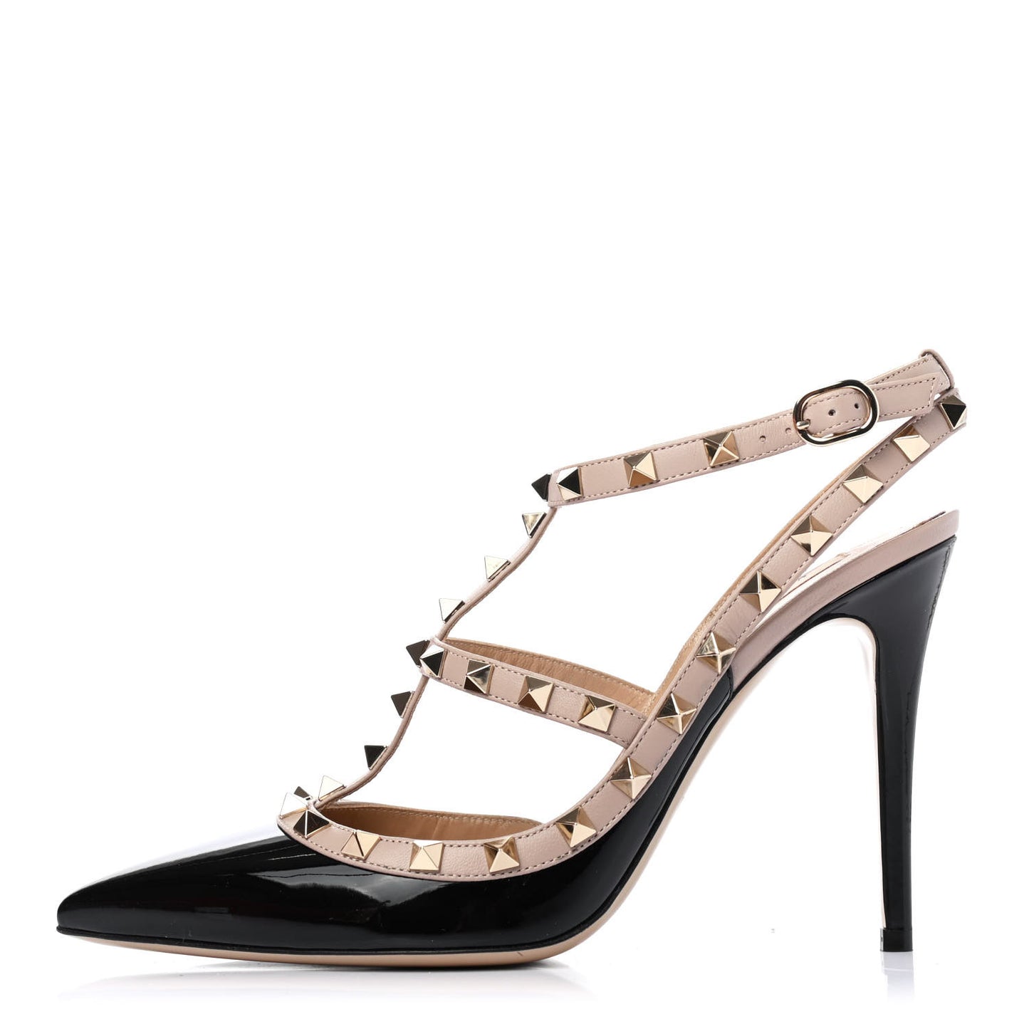 Patent Nappa Rockstud Ankle Strap 100mm Pumps 40 Black Poudre