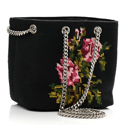 Saint Laurent Woven Wool Embroidered Baby Emmanuelle Bucket Bag Black 3 of 10