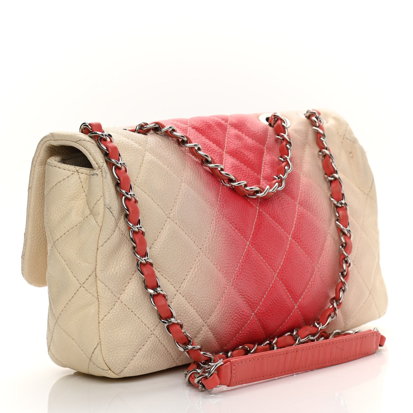 Caviar Quilted Ombre Medium Single Flap White Rose Pink
