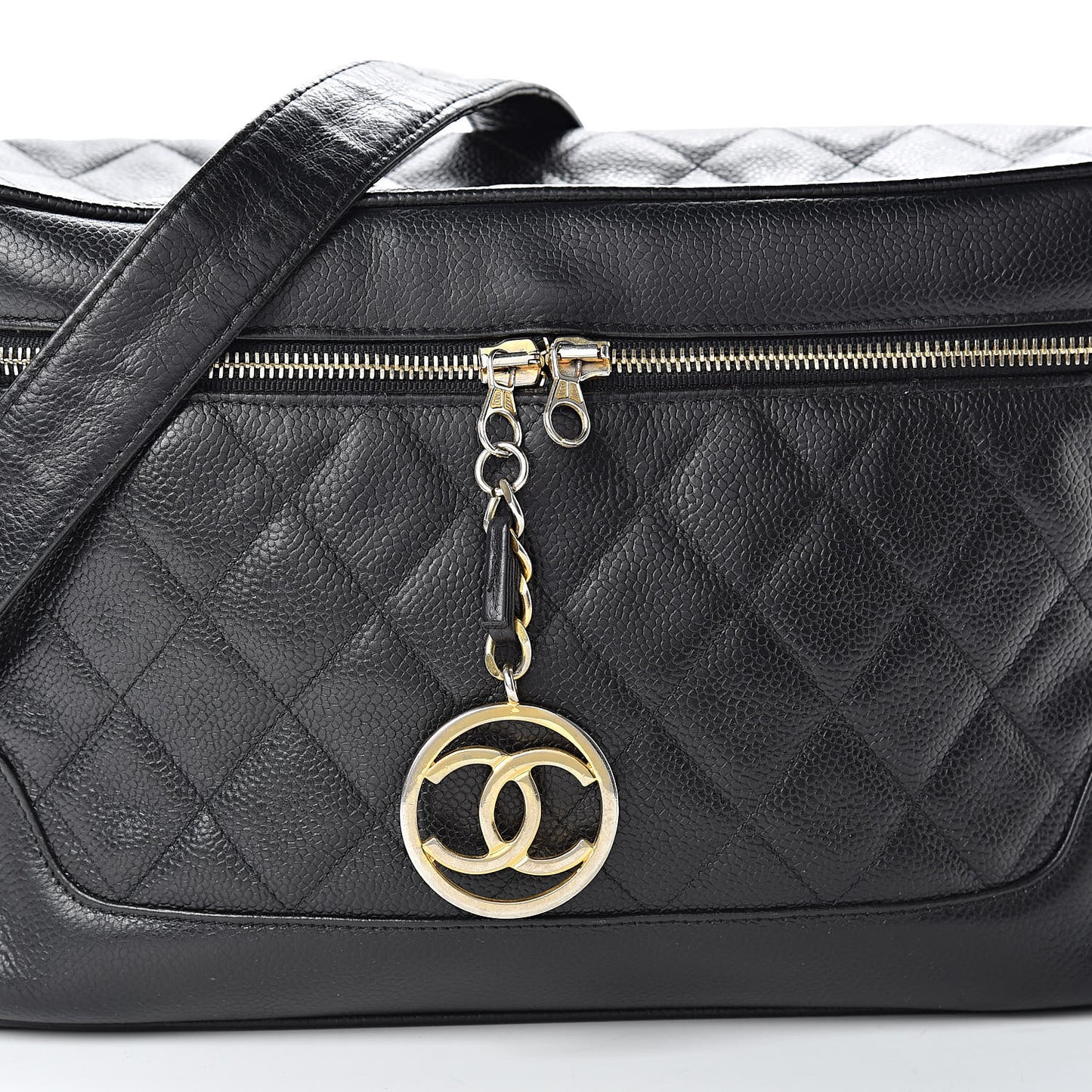 Caviar Quilted Vanity Train Case Shoulder Bag Black