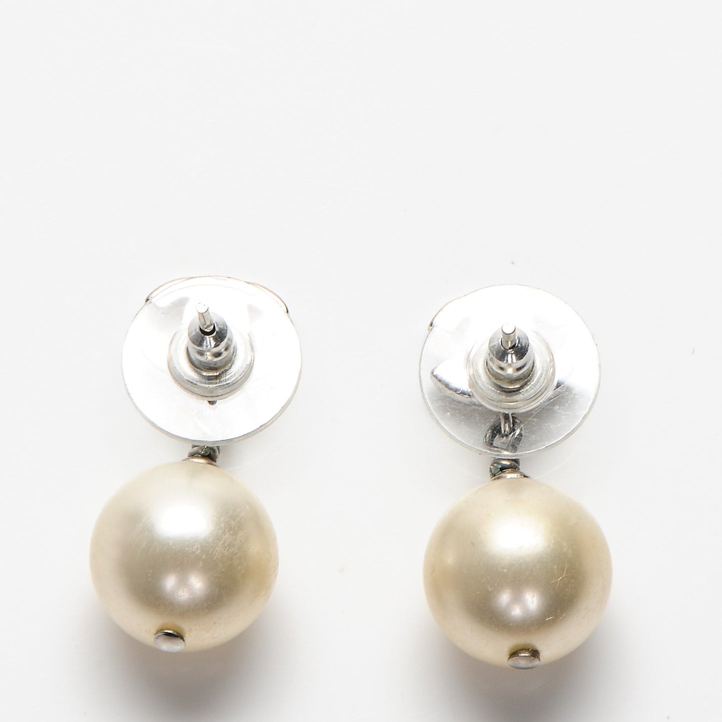 Crystal Pearl CC Drop Earrings Silver