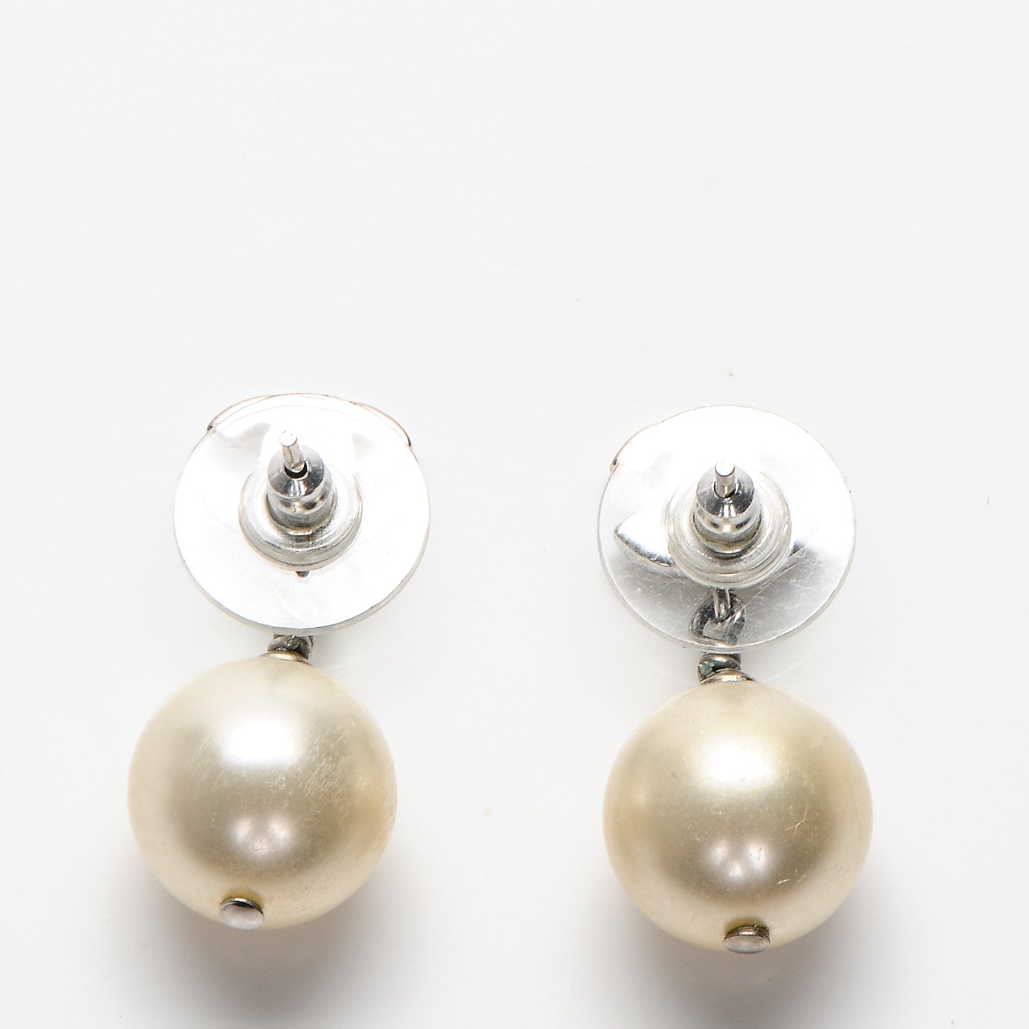 Chanel Crystal Pearl CC Drop Earrings Silver 3 of 4