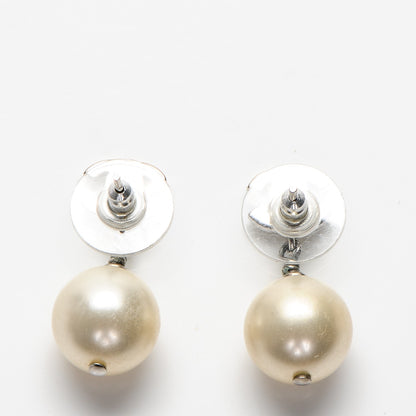 Chanel Crystal Pearl CC Drop Earrings Silver 3 of 4