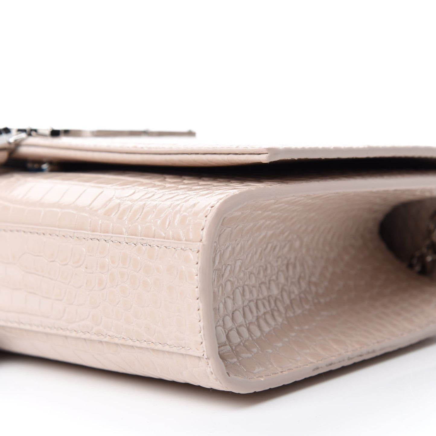 Calfskin Crocodile Embossed Medium Classic Monogram Kate Tassel Satchel Powder Pink