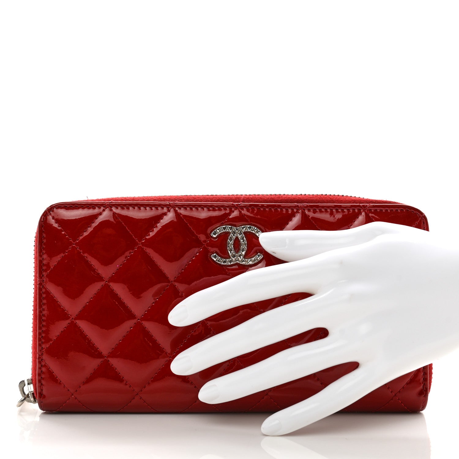 Chanel Patent Quilted Brilliant Zip Around Wallet Red 2 of 12