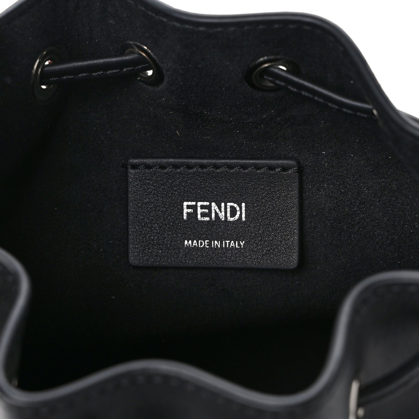 Vitello King F is Fendi Logo Embossed Mini Mon Tresor Bucket Bag Black