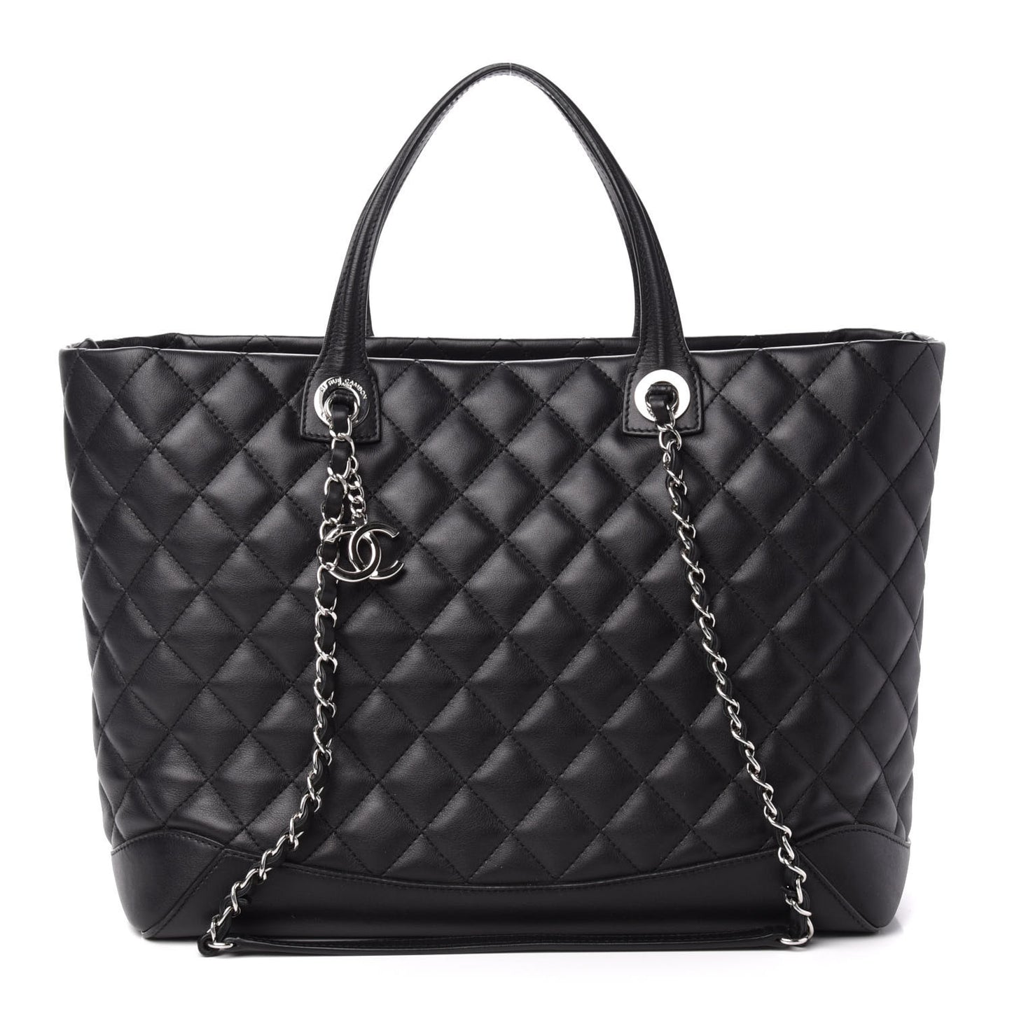 Calfskin Quilted Large Easy Shopping Tote Black