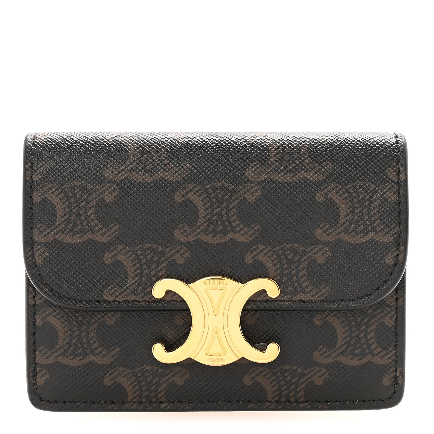 Triomphe Canvas Calfskin Flap Card Holder Tan