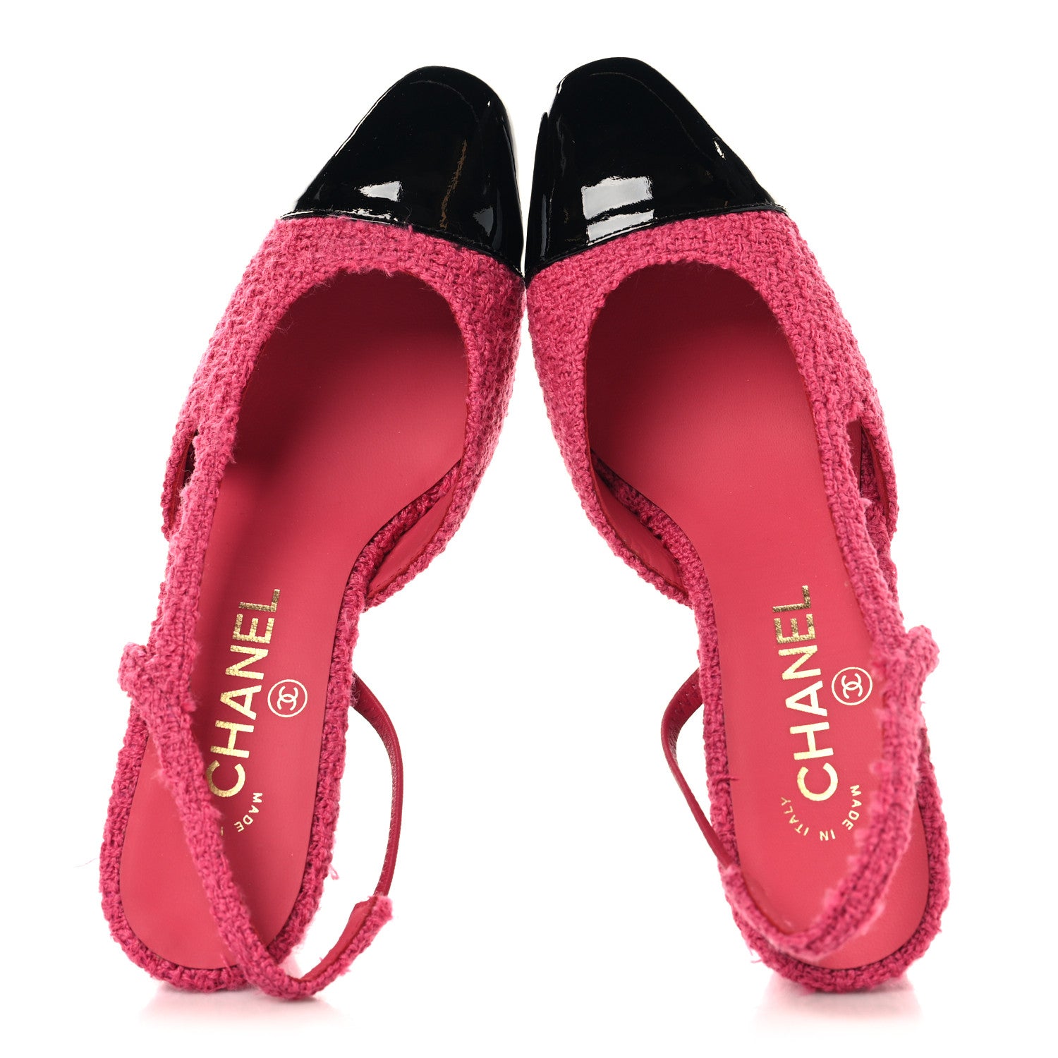 Chanel Tweed Patent Cap Toe CC Slingback Pumps 36.5 Pink Black 2 of 10