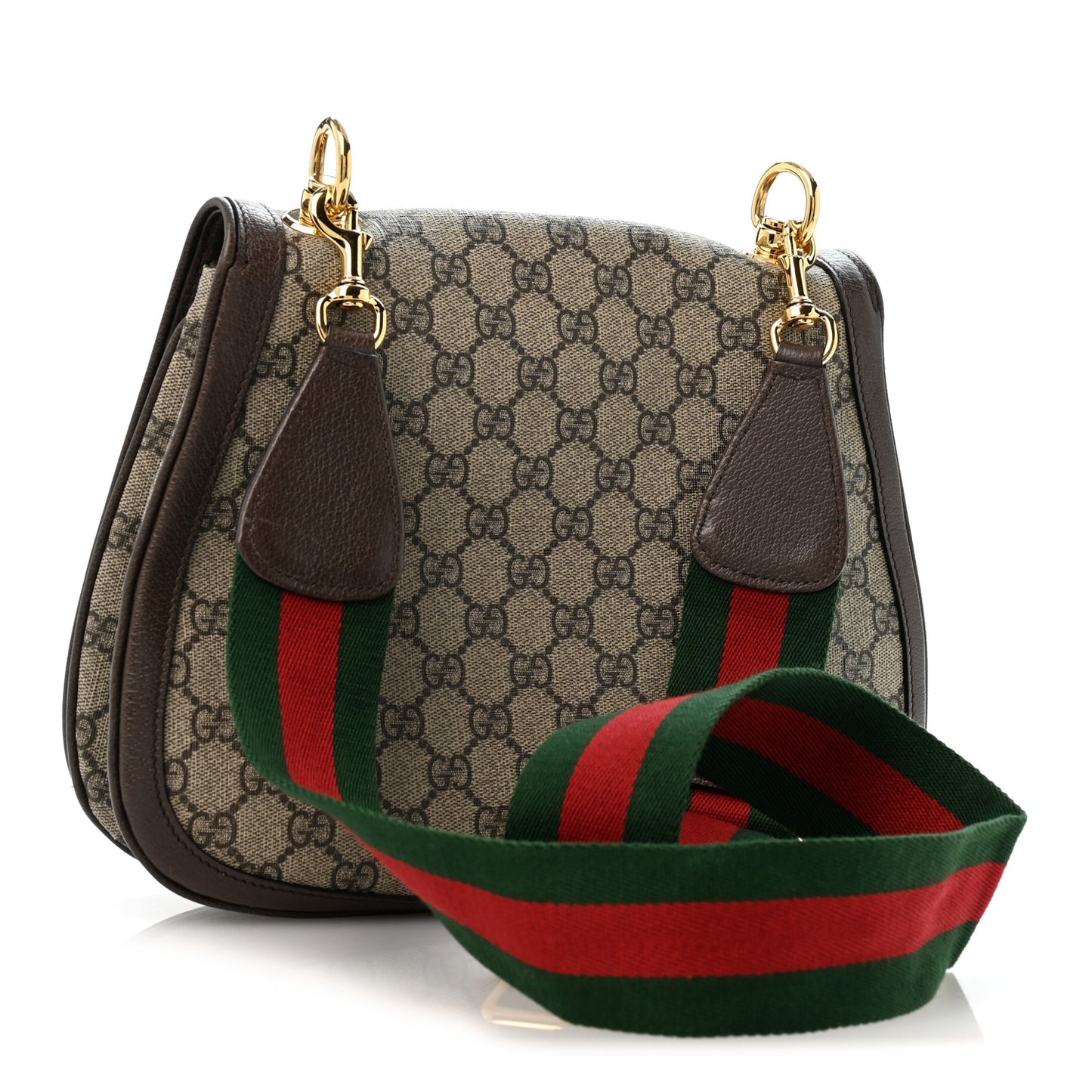 GG Supreme Monogram Textured Dollar Calfskin Web Medium Blondie Shoulder Flap Bag Beige Ebony New Acero