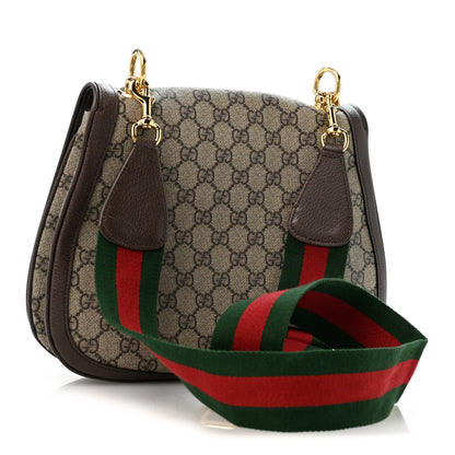 Gucci GG Supreme Monogram Textured Dollar Calfskin Web Medium Blondie Shoulder Flap Bag Beige Ebony New Acero 3 of 12