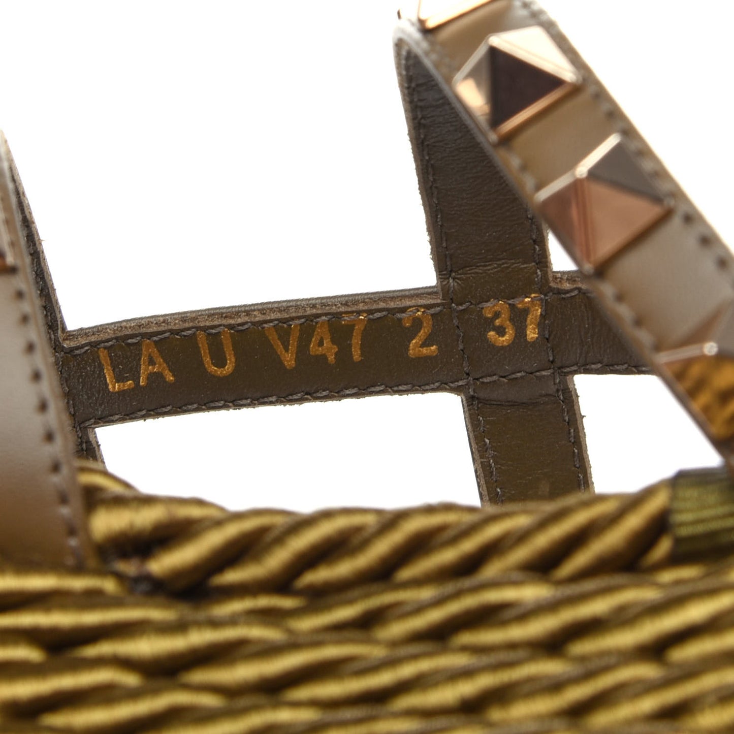 Calfskin Rockstud Ankle Strap Torchon Espadrille Caged 30/55mm Sandals 37 Lichen