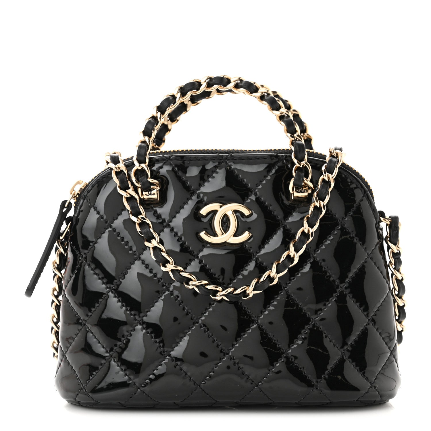 Chanel Patent Calfskin Quilted Shiny Coco Clutch With Chain Black 1 of 10