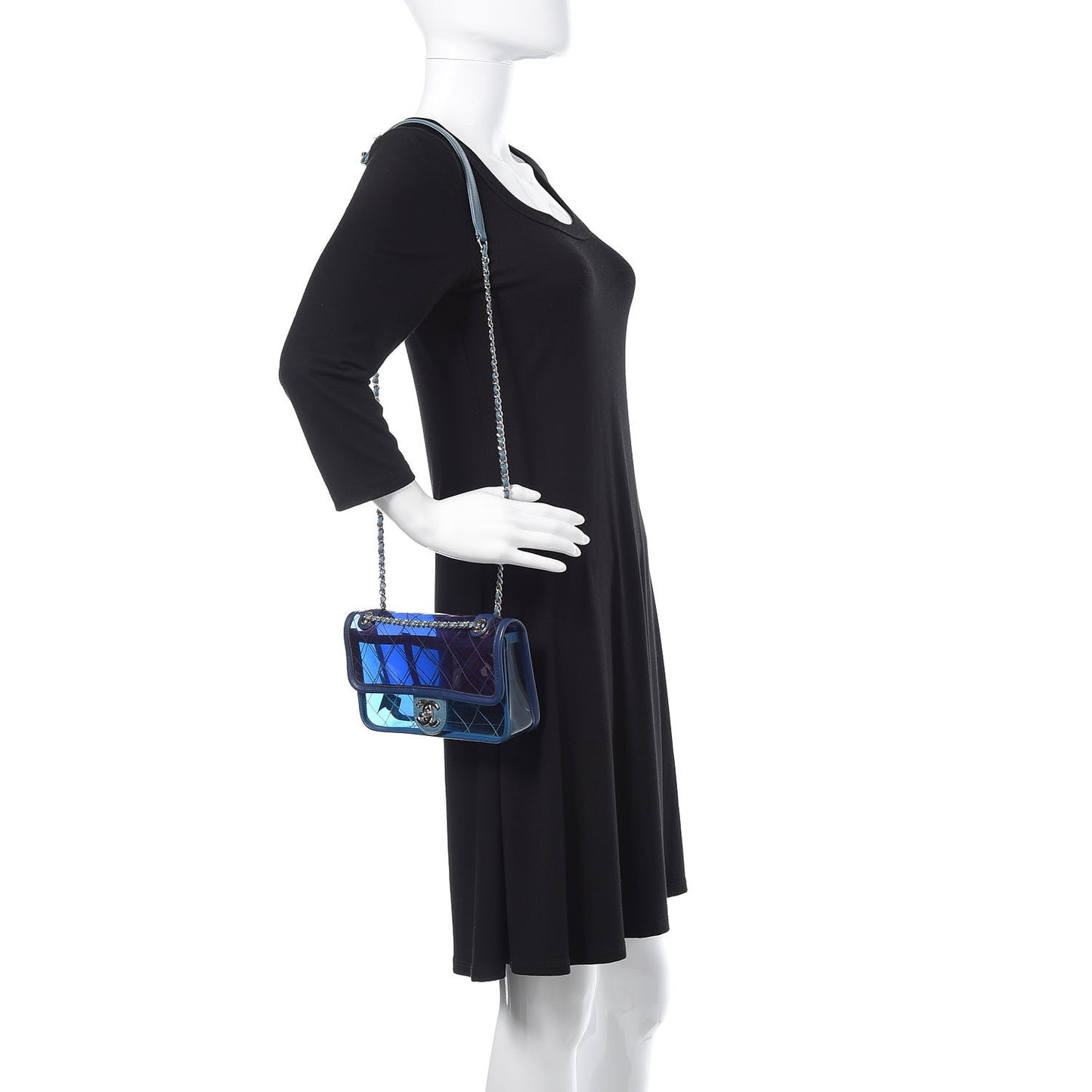 PVC Lambskin Stitched Mini Coco Splash Flap Blue