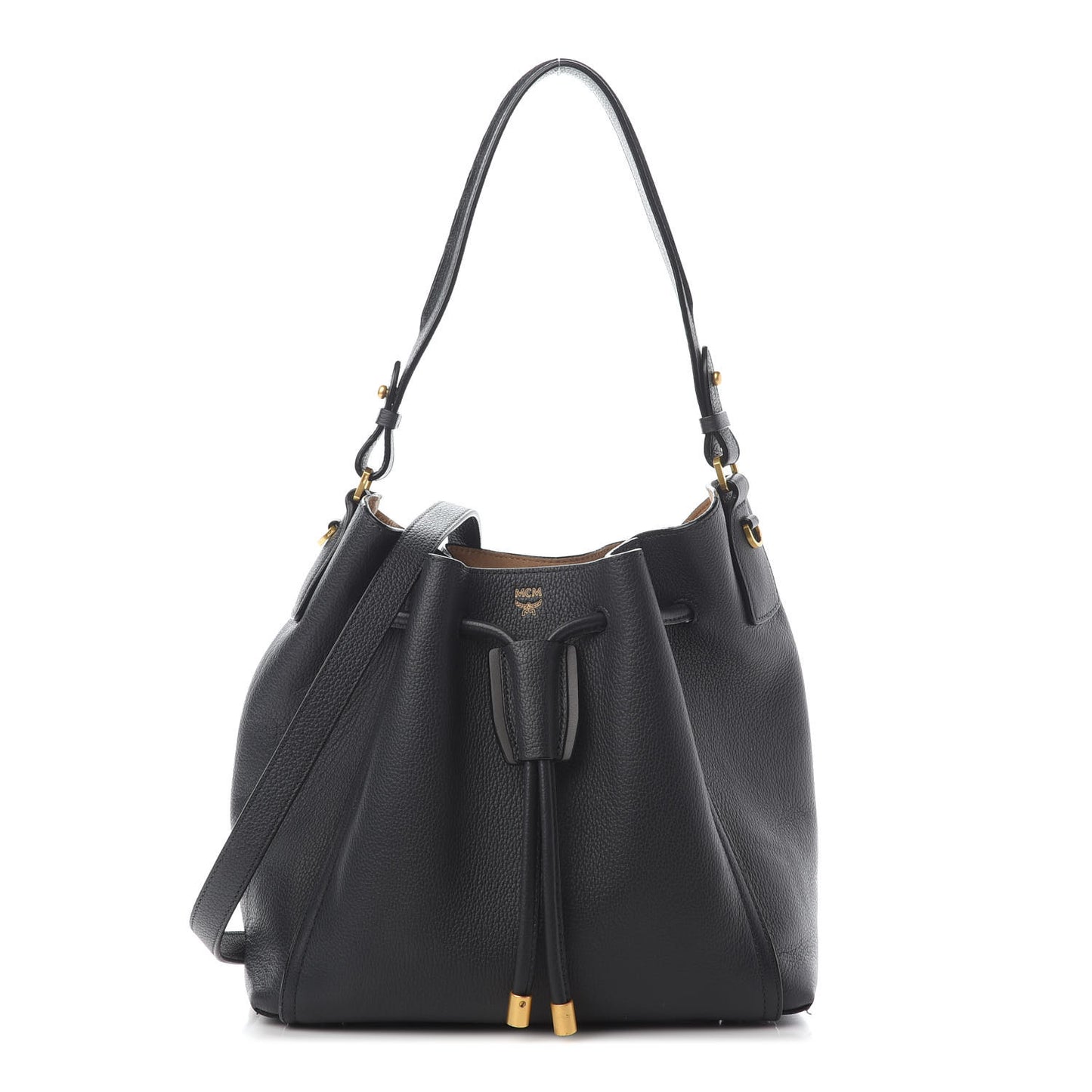 Grained Calfskin Milla Drawstring Bucket Bag Phantom Gray