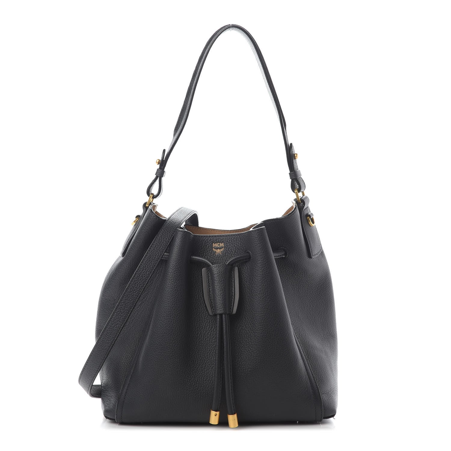 MCM Grained Calfskin Milla Drawstring Bucket Bag Phantom Gray 1 of 11