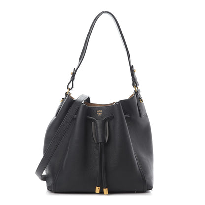 MCM Grained Calfskin Milla Drawstring Bucket Bag Phantom Gray 1 of 11