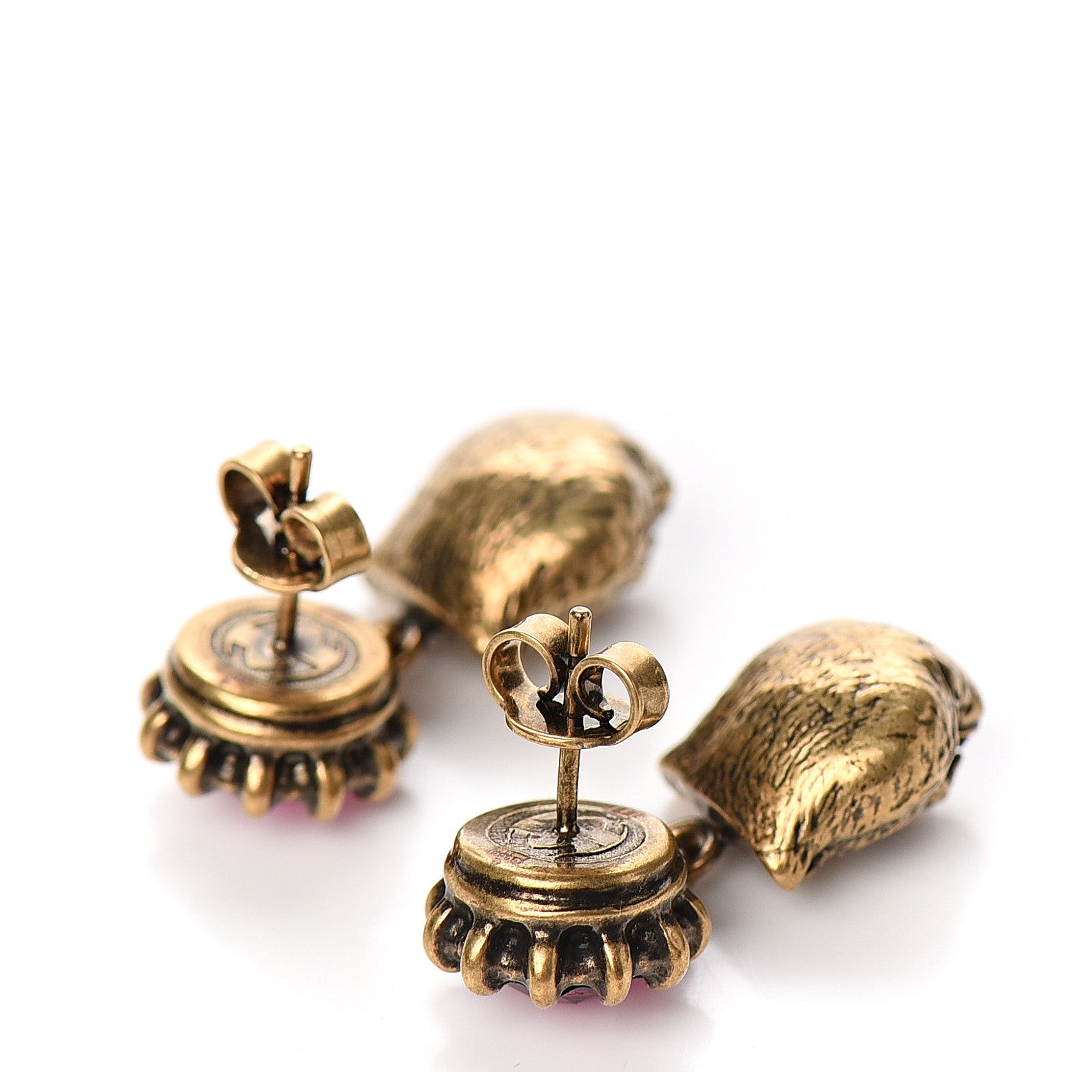 Gucci Metal Crystal Feline Earrings Aged Gold 3 of 5