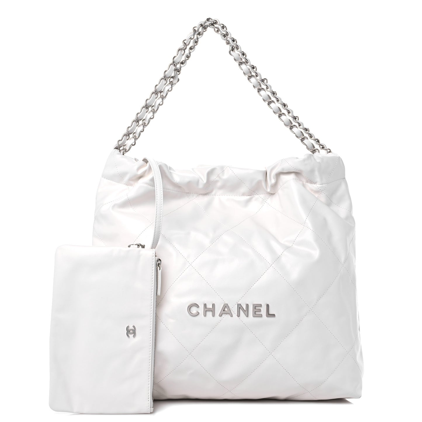 Shiny Calfskin Quilted Chanel 22 White